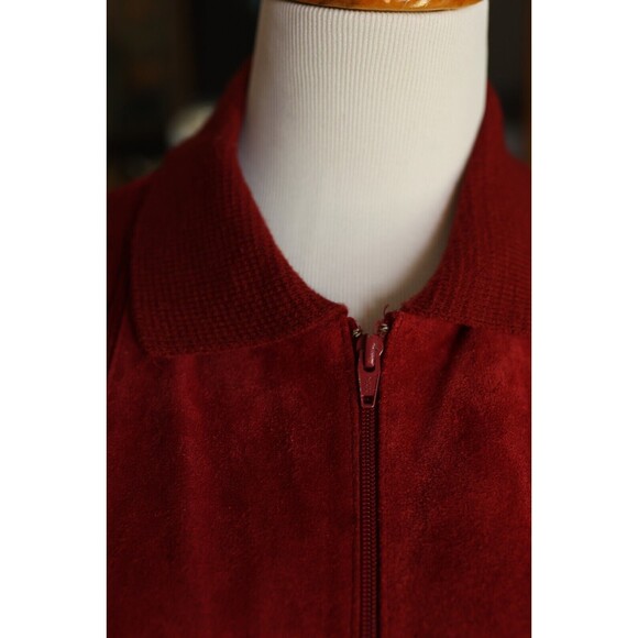 Vintage 80s 90s City Splits Red Burgundy Leather Suede Knit Zip Up Jacket - Picture 9 of 15